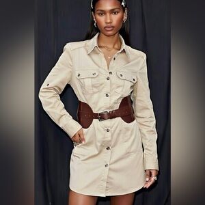 Khaki long sleeve cargo military safari dress size medium